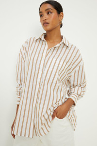 Women's Taupe Stripe Oversized Shirt - 8 product