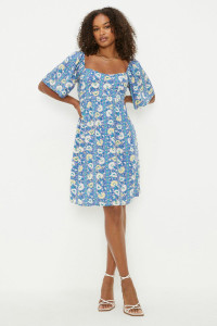 Women's Tall Blue Multi Print Flutter Sleeve Baby Doll Mini Dress - 10 product
