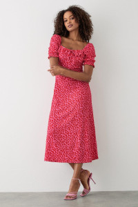 Women's Pink Animal Square Neck Frill Midi Dress - 18 product