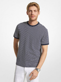 MK Striped Cotton and Silk Blend T-Shirt - Midnight - Michael Kors product