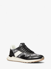 MK Miles Empire Logo Jacquard and Leather Trainer - Black - Michael Kors product