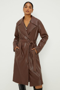 Womens Faux Leather Longline Trench Coat product