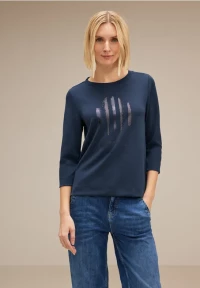 Street One Damen Shirt mit Glitzer-Print in Blau, Gr: 40 product