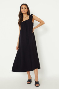 Women's Petite Crinkle Ruffle Strap Maxi Dress - black - 4 product
