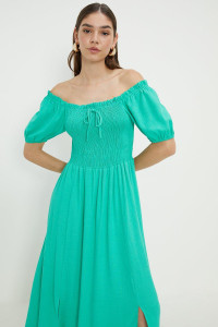 Women's Green Shirred Bodice Midi Dress - 18 product