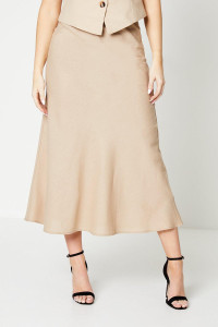 Women's Linen Look Bias Cut Midi Skirt - camel - 18 product