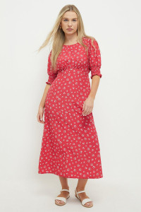 Women's Petite Red Shirred Cuff Midi Dress - 18 product