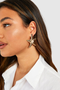 Statement Pearl Detail Starfish Earrings - Gold - ONE SIZE product
