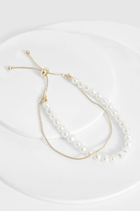 Double Layered Pearl Toggle Bracelet - White - ONE SIZE product