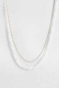 Double Layered Pearl Necklace - White - ONE SIZE product