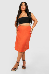 Plus Linen Midi Skirt - Orange - 20 product