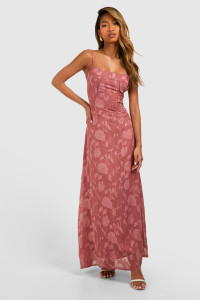 Floral Textured Panelled Maxi Dress - Pink - 16 product
