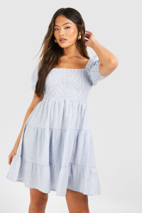 Linen Long Sleeve Mini Dress - Blue - 14 product