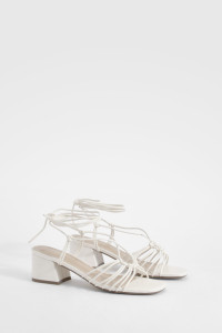 Low Block Caged Wrap Up Heels - Cream - 7 product