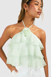 Halterneck Tiered Corsage Cami - Green - 16 product
