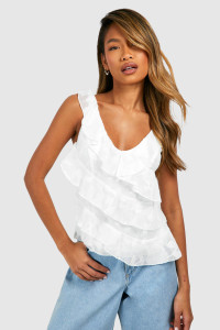 Textured Ruffle Cami - White - 16 product