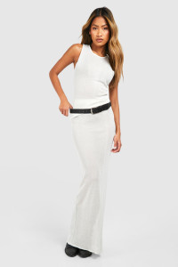 Sheer Fine Knit Slouchy Vest And Maxi Skirt Set - White - 16 product