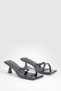 Patent Square Toe Buckle Detail Low Heeled Mules - Black - 10 product