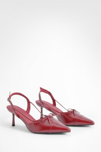 Wide Fit Bow Detail Toe Cap Court Shoes - Red - 8 product