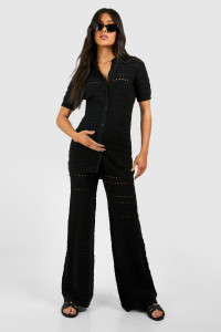 Maternity Crochet Knitted Shirt And Wide Leg Trouser Co-Ord - Black - 16 product