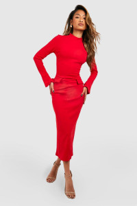 Crepe High Neck Pocket Detail Midaxi Dress - Red - 16 product