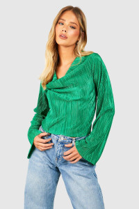 Pleated Cowl Neck Jean Grazer - Green - 12 product