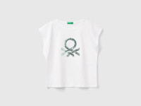 Benetton, T-shirt Con Stampa Logo Glitter, Bianco, Bambini product