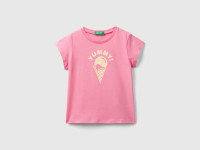 Benetton, T-shirt 100% Cotone Con Stampa, Rosa, Bambini product
