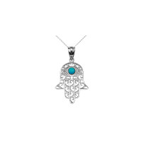 0.05ct Turquoise Hamsa Hand Evil Eye Necklace in Sterling Silver product