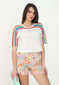 T-shirt da donna bianca con strisce colorate sulle maniche product