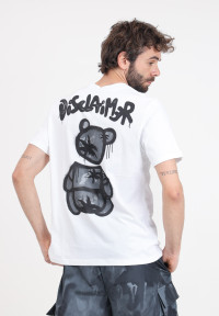 T-shirt da uomo bianca con stampa logo sul retro in nero stile street art product