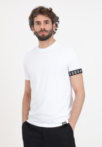 T-shirt da uomo bianca orlo manica elastico logato product