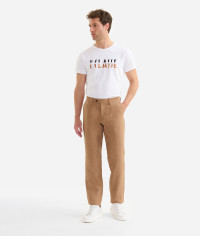 Pantaloni con pince in lino Marroni product