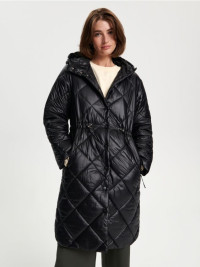 Sinsay - Prošívaný kabát s kapucí - černá product