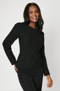 Womens Diamonte Button Shoulder Brushed Long Sleeve Top product
