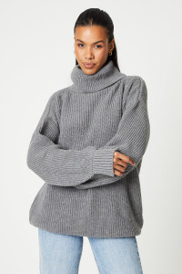Womens Tall Longline Roll Neck Chunky Jumper product