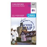Landranger Active 167 Chelmsford, Harlow & Bishop's Stortford Map With Digital Version - Pink, Pink product