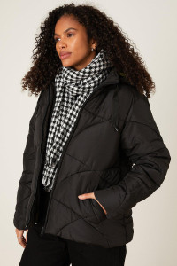 Women's Short Padded Contrast Trim Coat - black - XL product