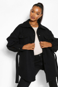 Tall Wool Belted Shacket Coat - Black - 12 product