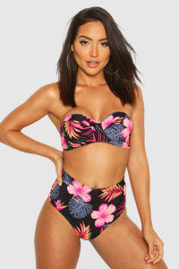 Tropical Floral Underwired High Waist Bikini Set - Black - 12 product