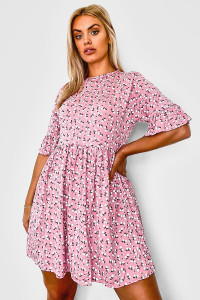 Plus Ditsy Floral Smock Dress - Pink - 20 product
