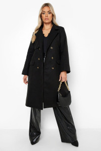 Plus Tailored Self Belted Longline Coat - Black - 16 product