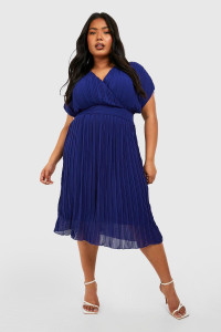 Plus Occasion Pleated Wrap Midi Dress - Navy - 18 product