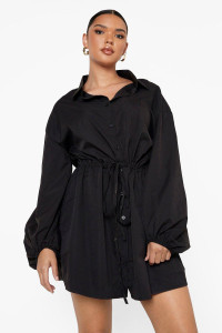 Plus Oversized Sleeve Shirt Dress - Black - 16 product