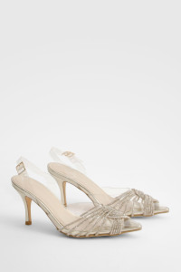 Embellished Clear Slingback Court Heels - Gold - 8 product