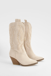 Embroidered Western Boots - Beige - 6 product