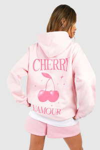 Cherry L'Amour Back Print Oversized Hoodie - Pink - S product