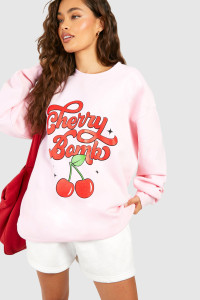 Cherry Bomb Slogan Printed Oversized Sweatshirt - Pink - L product