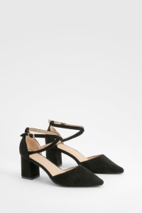 Cross Strap Block Heel Court Shoes - Black - 6 product