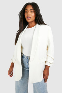 Plus Ruched Sleeve Lapel Detail Blazer - White - 20 product